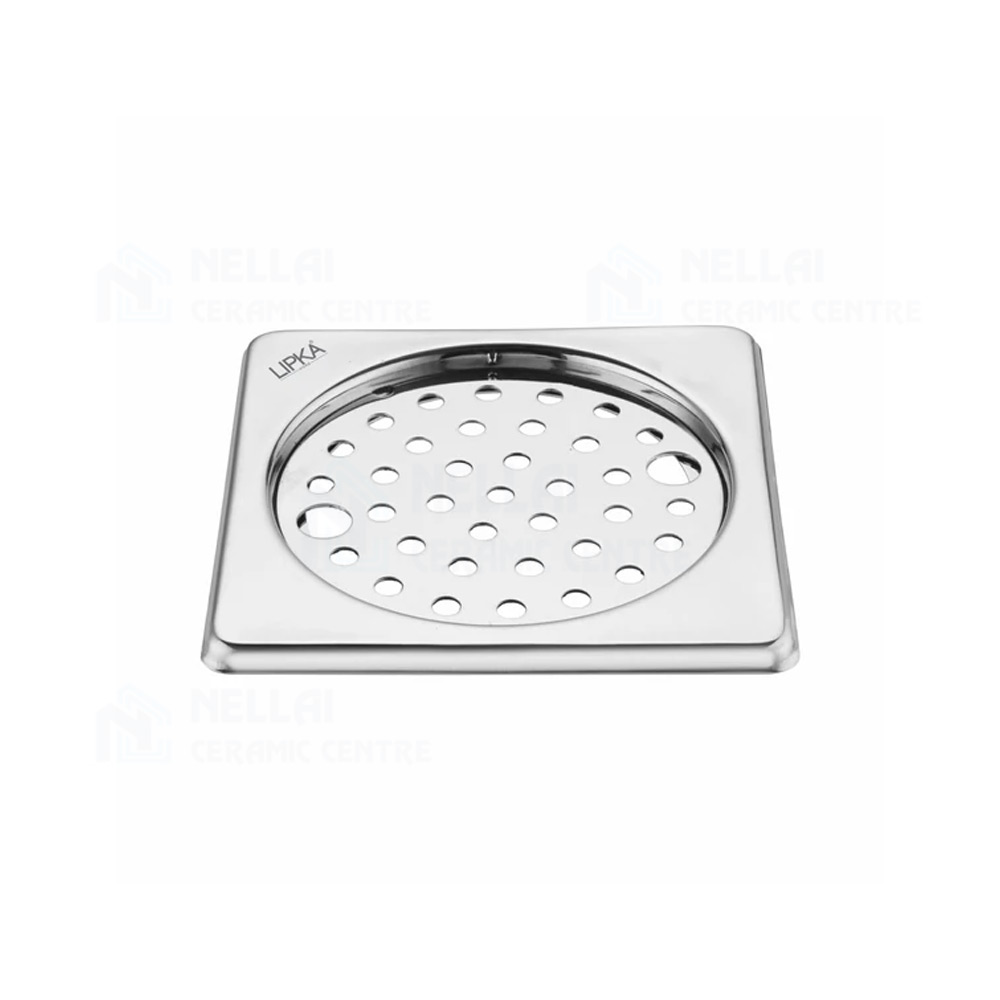 LIPKA (ART-451) - Eon Square Floor Drain with Plain Jali and Lock (5 x 5 Inches)