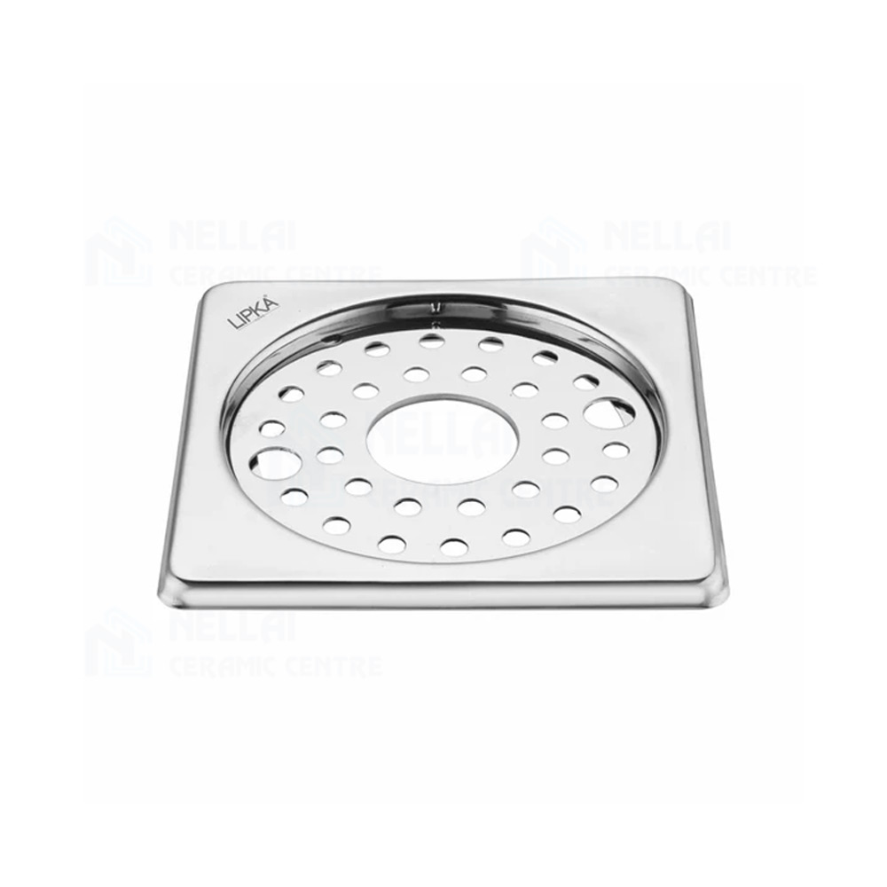 LIPKA (ART-455) - Eon Square Floor Drain with Plain Jali, Lock and Hole (5 x 5 Inches)